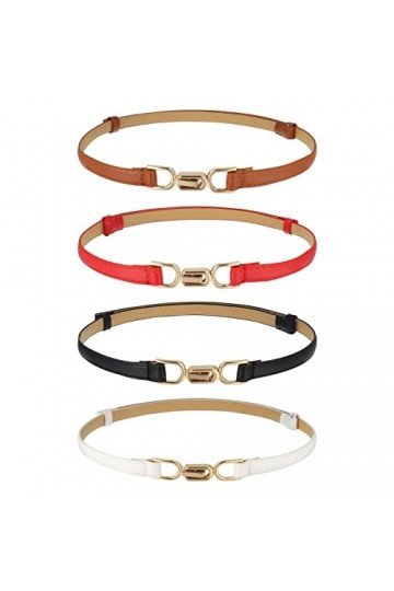 Heyu-Lotus Lot de 4 ceintures fines en cuir synthétique pour femme avec boucle en métal doré pour robe, pantalon, jeans, Noir