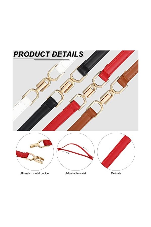 Heyu-Lotus Lot de 4 ceintures fines en cuir synthétique pour femme avec boucle en métal doré pour robe, pantalon, jeans, Noir