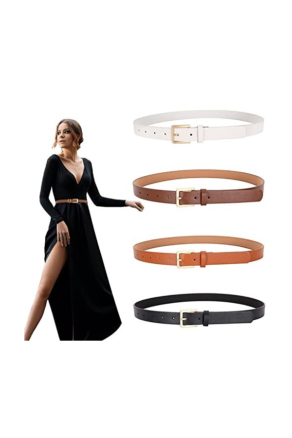 Hatriel 4 Pièces Ceinture Femme, Ceinture Fine Femme, Ceinture Fine pour Robe, Ceintures Fines en Cuir, Ceintures Fines en Cu