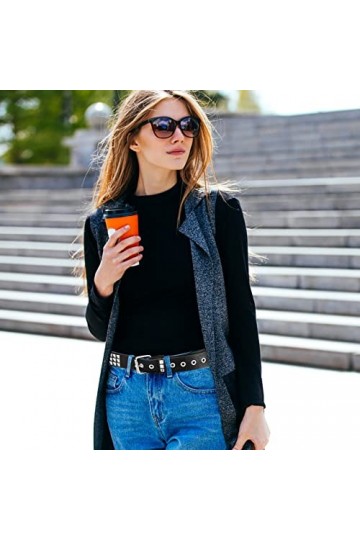 Newellsail Ceinture Cloutée Ceinture à Rivets Rock Ceinture Punk en Cuir PU avec Clous Pyramidaux Brillante pour Femme et Hom