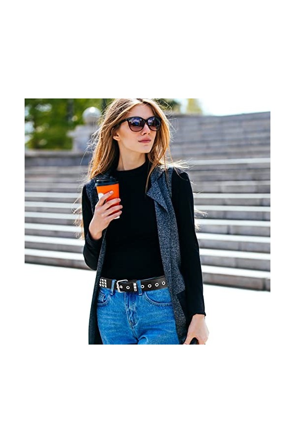 Newellsail Ceinture Cloutée Ceinture à Rivets Rock Ceinture Punk en Cuir PU avec Clous Pyramidaux Brillante pour Femme et Hom