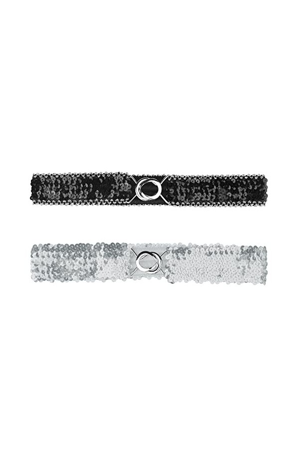 Allegra K Femmes Glitter Skinny Stretchy Ceintures Ceintures Paillettes Ceintures Élastiques pour Robes Côté argenté Noir 64c