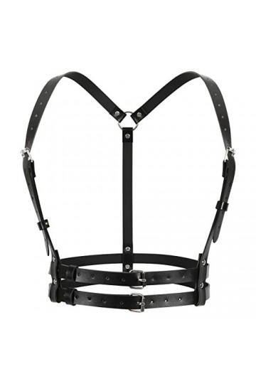 LEACOOLKEY Ceinture de taille punk pour femme en cuir synthétique noir gothique ceinture de corps pour cosplay rave tenue Hal
