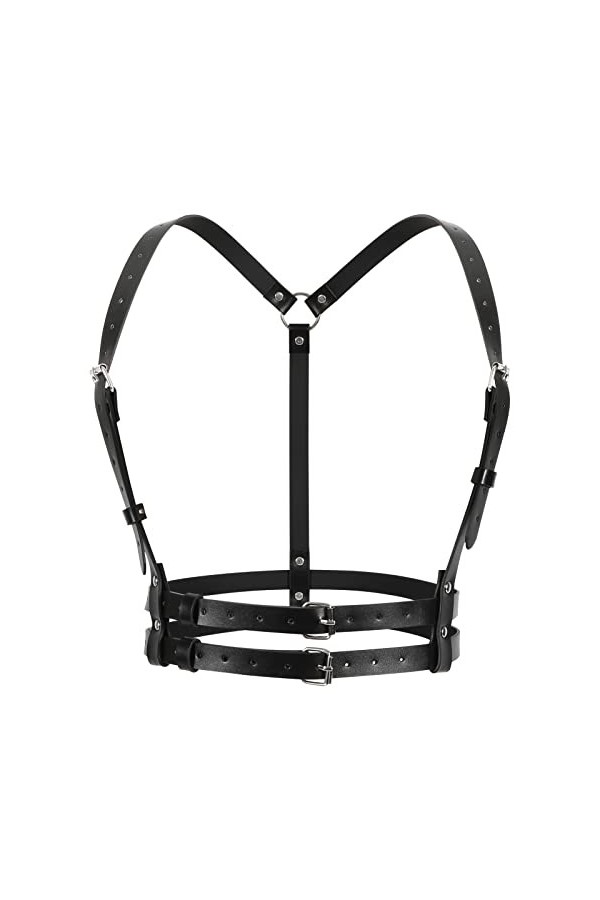 LEACOOLKEY Ceinture de taille punk pour femme en cuir synthétique noir gothique ceinture de corps pour cosplay rave tenue Hal