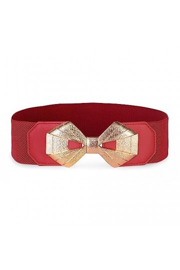 Bolerose Large Ajustable Élastique extensible Ceinture Rétro Nœud doré Boucle Taille Ceinture Rouge, XXL 