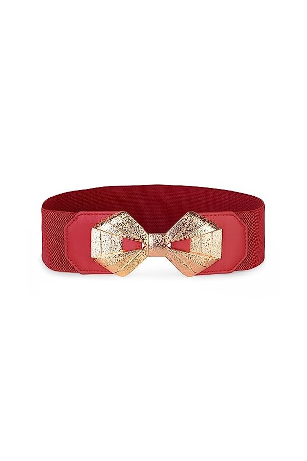 Bolerose Large Ajustable Élastique extensible Ceinture Rétro Nœud doré Boucle Taille Ceinture Rouge, XXL 