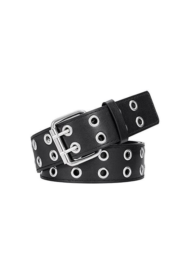 XIAOWU Ceinture à rivets pour homme et femme - Double trou - Style simple - Style gothique - Pour pantalons, jeans, jupes, a-