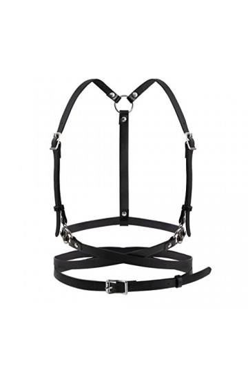 Berkelen Punk Taille Harnais Ceinture en Cuir pour Femmes Filles, Noir Corps Poitrine Chaîne Goth Gilet Ceinture Réglable Bij