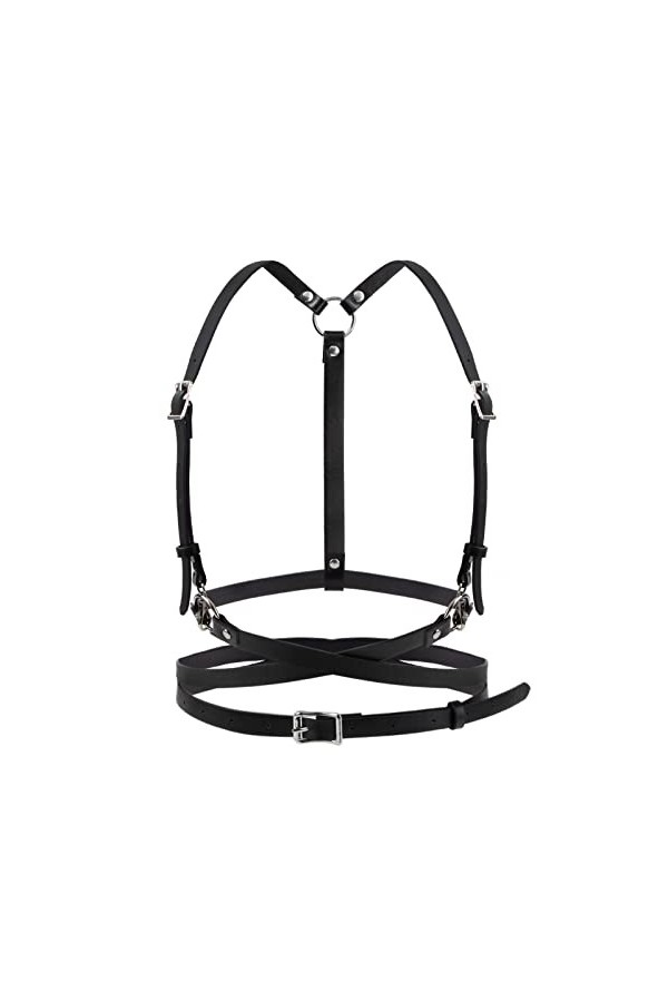 Berkelen Punk Taille Harnais Ceinture en Cuir pour Femmes Filles, Noir Corps Poitrine Chaîne Goth Gilet Ceinture Réglable Bij