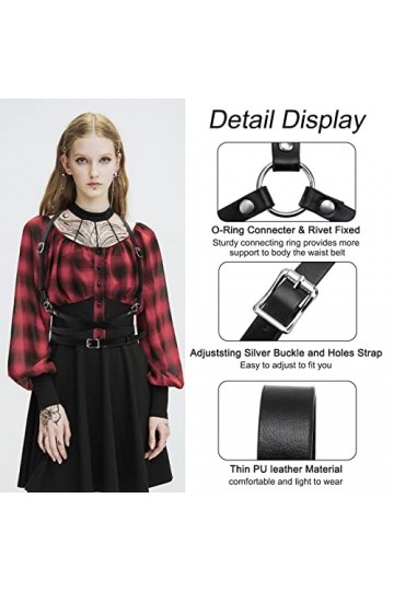 Berkelen Punk Taille Harnais Ceinture en Cuir pour Femmes Filles, Noir Corps Poitrine Chaîne Goth Gilet Ceinture Réglable Bij