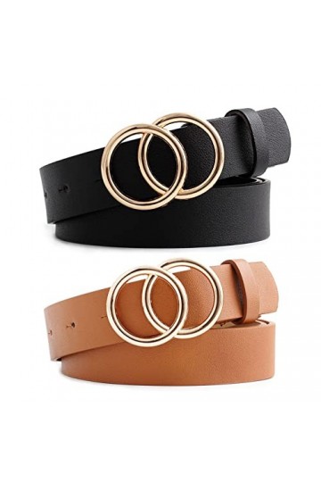 2 Pièces Ceinture Jeans Fille Couleur Unie, Ceinture en Cuir de Mode Classique pour Dames, Ceinture Femme Cuir Ceintures Cein