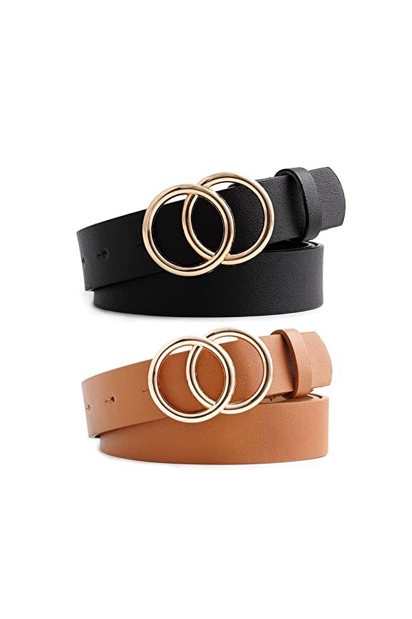 2 Pièces Ceinture Jeans Fille Couleur Unie, Ceinture en Cuir de Mode Classique pour Dames, Ceinture Femme Cuir Ceintures Cein