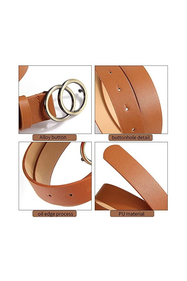 2 Pièces Ceinture Jeans Fille Couleur Unie, Ceinture en Cuir de Mode Classique pour Dames, Ceinture Femme Cuir Ceintures Cein