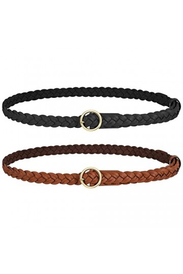 JasGood Ceinture tressée fine en cuir synthétique tressé pour femme, fine ceinture tissée pour jeans, pantalons, robe, A-noir