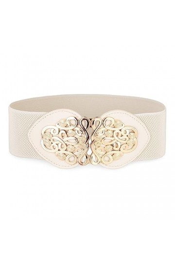 Bolerose Large Ajustable Élastique extensible Ceinture Rétro Or Méduse Boucle Taille Ceinture Beige, L 