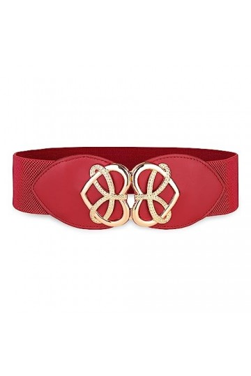 Bolerose Large Ajustable Élastique extensible Ceinture Rétro Cœur doré Boucle Taille Ceinture Rouge, XXL 