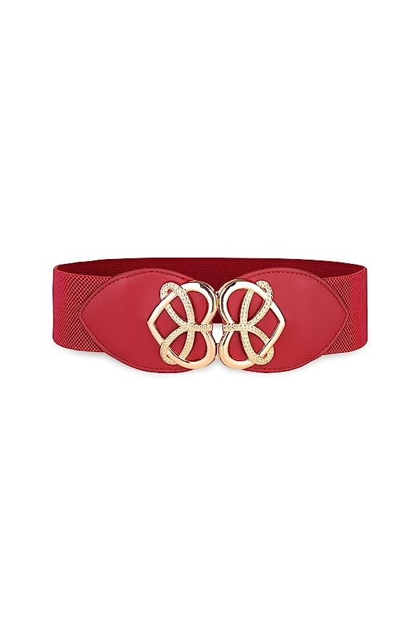 Bolerose Large Ajustable Élastique extensible Ceinture Rétro Cœur doré Boucle Taille Ceinture Rouge, XXL 