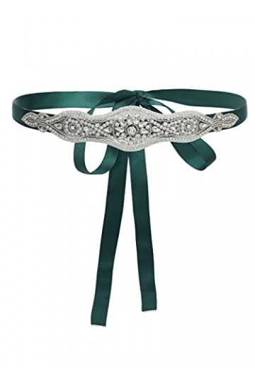 IYOU Ceinture de Mariage en Perles pour Femmes Ceintures Cristal Vert Fête de promo Ceintures de Robe avec Appliques en Stras