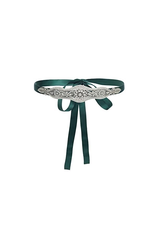 IYOU Ceinture de Mariage en Perles pour Femmes Ceintures Cristal Vert Fête de promo Ceintures de Robe avec Appliques en Stras