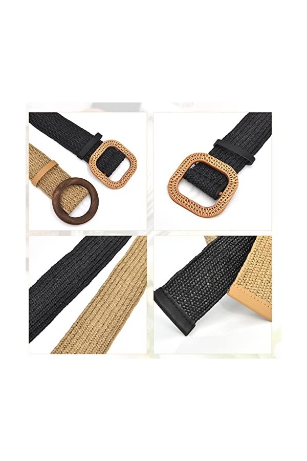 DUOXIN 2 Pièces Ceintures Élastiques Tissées de Paille Femme, Ceinture de Taille Élastique Extensible Ceinture de Robe Ceintu