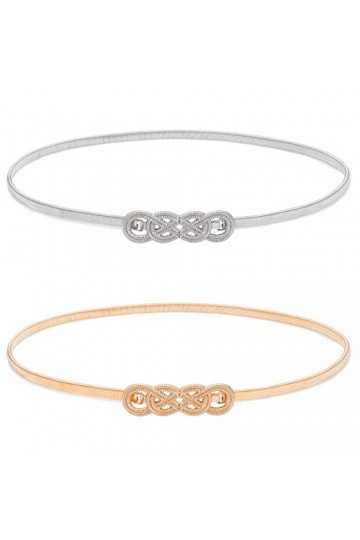 YeeHeen 2 Pièces Ceintures Fines Extensibles Ceinture élastique Fine Pour Femme Lady Gold Silver Set6