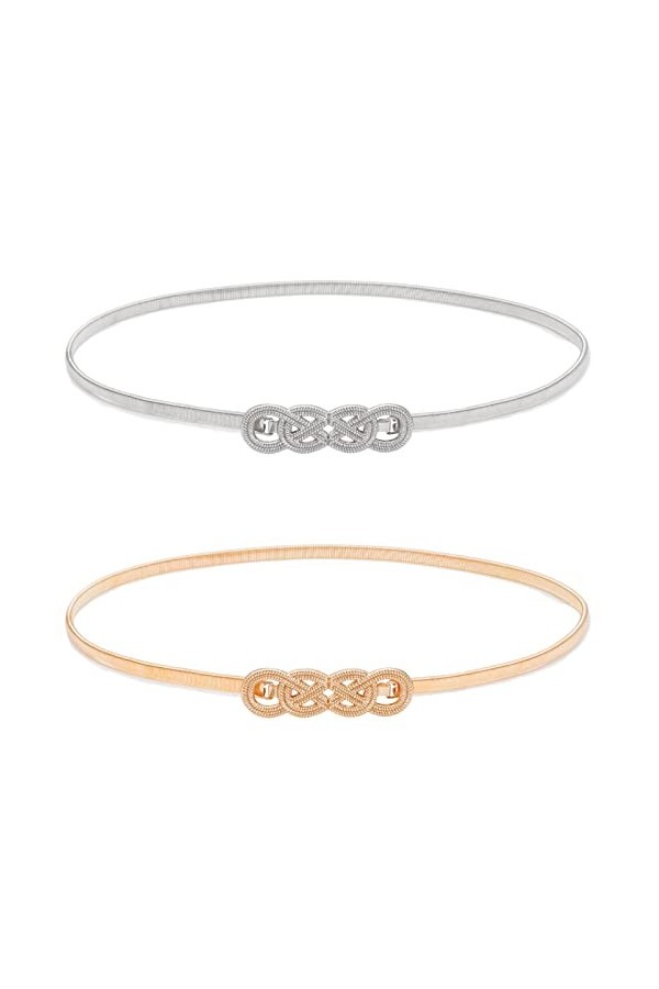 YeeHeen 2 Pièces Ceintures Fines Extensibles Ceinture élastique Fine Pour Femme Lady Gold Silver Set6