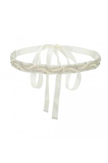 IYOU Ceinture de Mariage Perles pour Femmes Ceinture de Strass Ceinture de Robe de bal avec Ruban Rose pour les Mariées et De