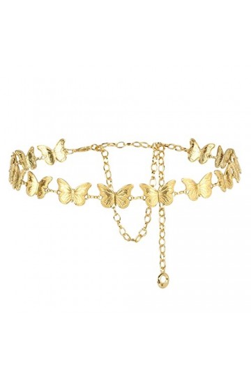 Meliyya Ceinture en métal pour femme - Motif papillon - Idéal pour robe, chemisier, mariage, fête, Or 07427, 115