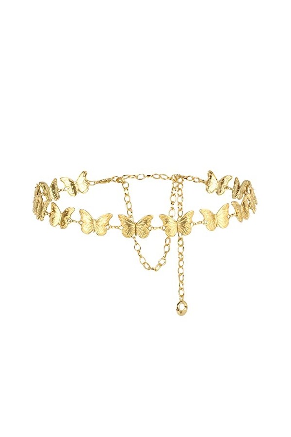 Meliyya Ceinture en métal pour femme - Motif papillon - Idéal pour robe, chemisier, mariage, fête, Or 07427, 115