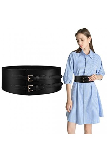 FESSOSKO Ceinture Corset Élastique Vintage Large, Ceinture Large pour Femme PU Cuir Taille Élastique Réglable, Convient pour 