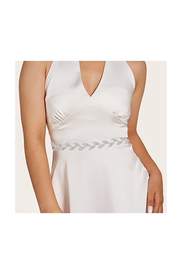 IYOU Strass Mariage Robe Ceinture Argent Feuilles Ceintures de Ceinture Mariée De Mariée Ceinture Chaîne de Taille Accessoire