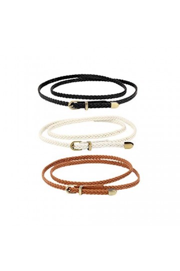 CHIC DIARY Ceinture tressée, fine, étroite, pour femme, décorative, design vintage, tendance, avec boucle de ceinture, Noir +