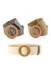 Basetousual Ceinture Paille Femme, Ceinture Tressée Femme, 3 Pièces Ceinture Élastique Tissée en Paille 2000, Boucle Ronde Ti