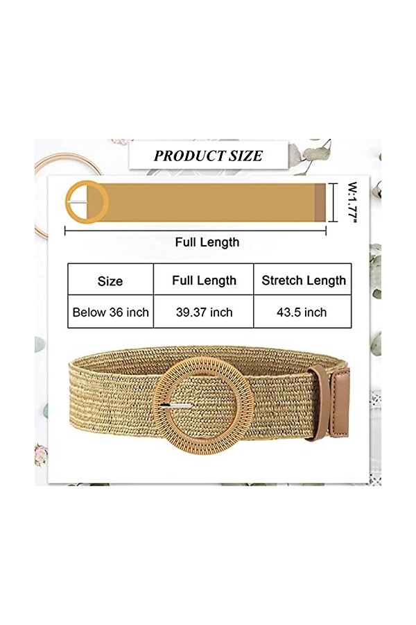 Basetousual Ceinture Paille Femme, Ceinture Tressée Femme, 3 Pièces Ceinture Élastique Tissée en Paille 2000, Boucle Ronde Ti