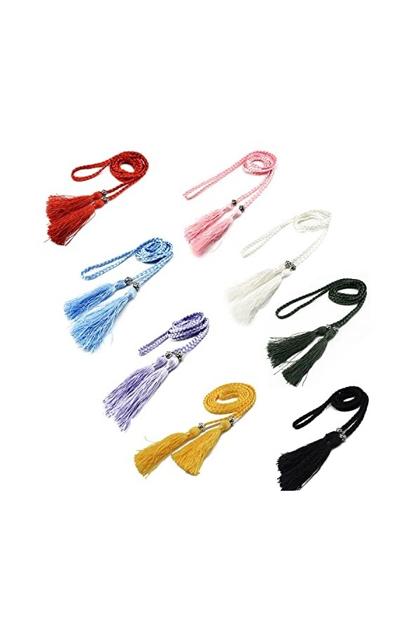 Femmes Ceinture Tressée Avec Gland,Tiuxiu 8pcs Mince Ceinture Tressée Bowknot Robe Ceinture Jupe Taille Chaîne Taille Corde C