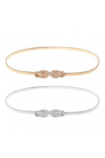 Lot de 2 ceintures fines extensibles pour femme - Ceinture fine en métal avec boucle interlock pour tour de taille de 68 à 90