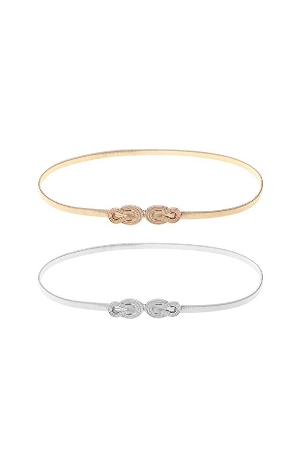 Lot de 2 ceintures fines extensibles pour femme - Ceinture fine en métal avec boucle interlock pour tour de taille de 68 à 90