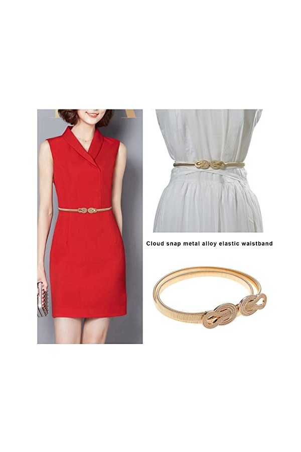 Lot de 2 ceintures fines extensibles pour femme - Ceinture fine en métal avec boucle interlock pour tour de taille de 68 à 90