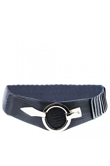 Glamexx24 Ceinture élastique pour femme - 6 cm de large - Avec anneau argenté, Serpent bleu foncé, 85cm Taillenweite 76-108