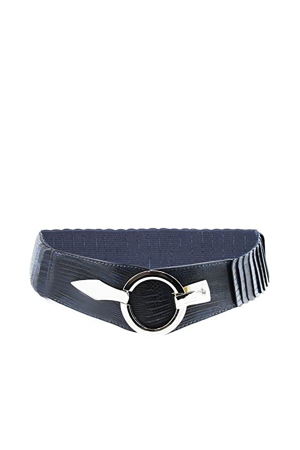 Glamexx24 Ceinture élastique pour femme - 6 cm de large - Avec anneau argenté, Serpent bleu foncé, 85cm Taillenweite 76-108