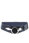 Glamexx24 Ceinture élastique pour femme - 6 cm de large - Avec anneau argenté, Serpent bleu foncé, 85cm Taillenweite 76-108