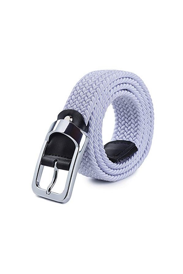 HANCHAO Ceinture Tressée Élastique Femmes Hommes Ceinture Extensible Unisexe Belt Blanc-2-120cm