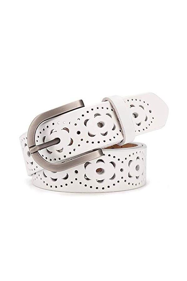 MRACSIY Femmes Ceinture à boucle ardillon Antique Décontractée Ceinture en cuir Blanc 01 110cm