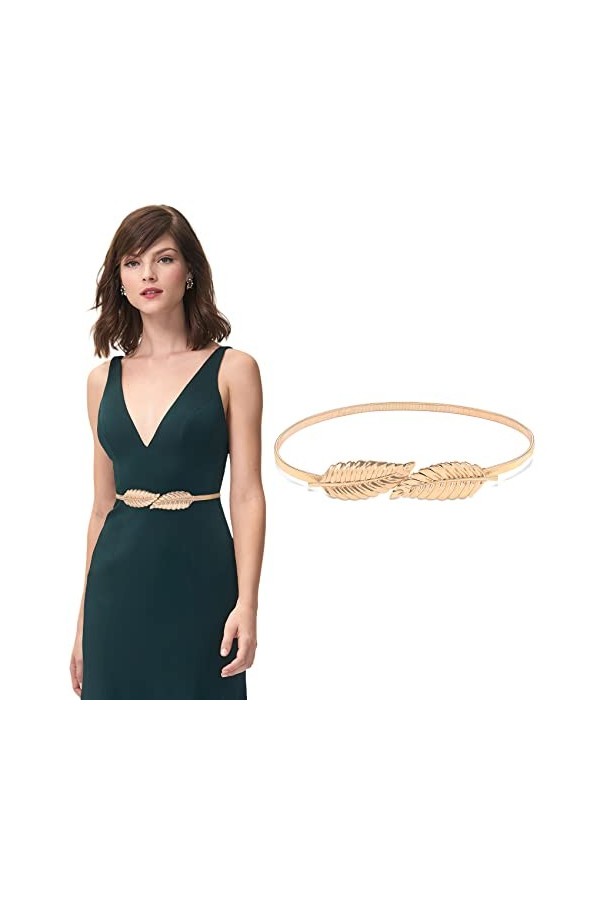 Ceinture fine en métal extensible pour femme avec chaîne élastique et boucle de verrouillage, 01 Or, Medium