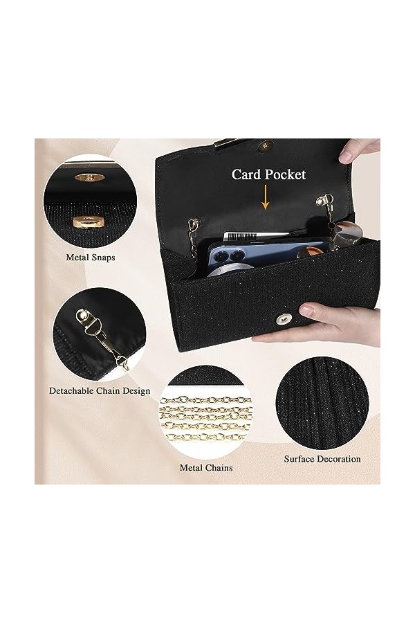 Asvert Pochette Soiree Femme, Pochettes et Clutches Femme, Sac de Soirée, Pochette Sac a Main Femme, Pochette Mariage en Band