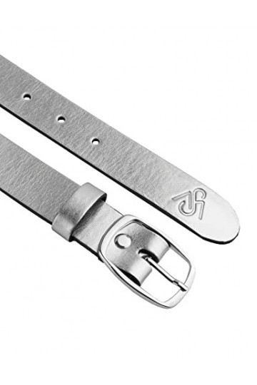 Merry Style Ceinture en cuir pour femme 3 cm D41, Logo argenté, 87 cm Largo total 104 cm 