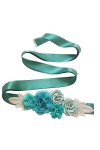 Amervie Ceinture avec fleurs et perles strass pour robe de mariée/fête prénatale, bleu sarcelle, taille unique