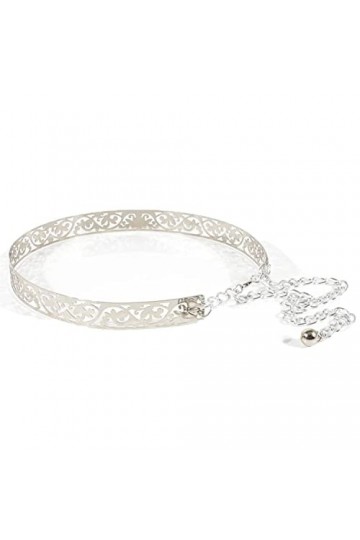 Quesuc femmes argent chaîne en métal ceinture réglable taille brillante mode plaque de métal taille accessoires décoratifs ro