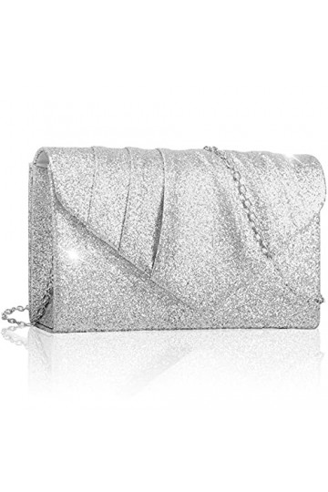 Larcenciel Pochette Enveloppe Sac de Soirée en Paillettes Brillant Argenté pour Femme argent 
