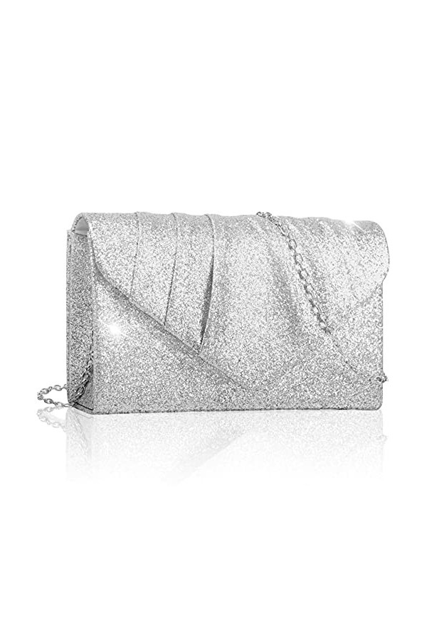 Larcenciel Pochette Enveloppe Sac de Soirée en Paillettes Brillant Argenté pour Femme argent 